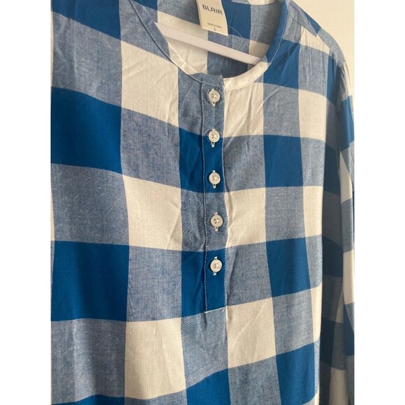 Blair Women's Blue & White Plaid Button-Front Rayon Long-Sleeve Top Size L - Picture 4 of 6